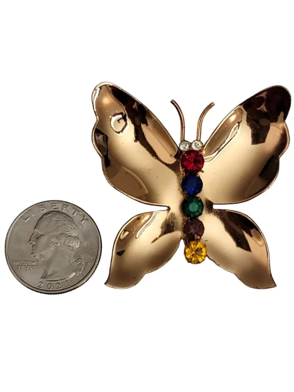 Coro Sterling Gold Tone Multicolor Rhinestone Butterfly Brooch, Signed M691
